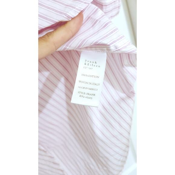 Frank & Eileen Pink Wide White Striped Button Up Shirt Long Sleeve Collar Medium - Picture 8 of 10